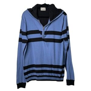 Public Opinion Striped  Zip Up Hoodie Fitted Jacket Men's Blue Navy Cotton